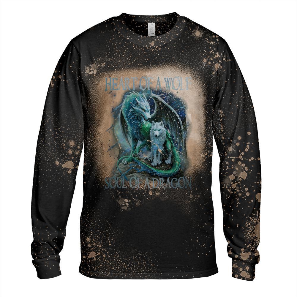 Heart Of Wolf Soul Of A Dragon - Cool Dragon - Wolf Warrior Long Sleeve T-Shirt