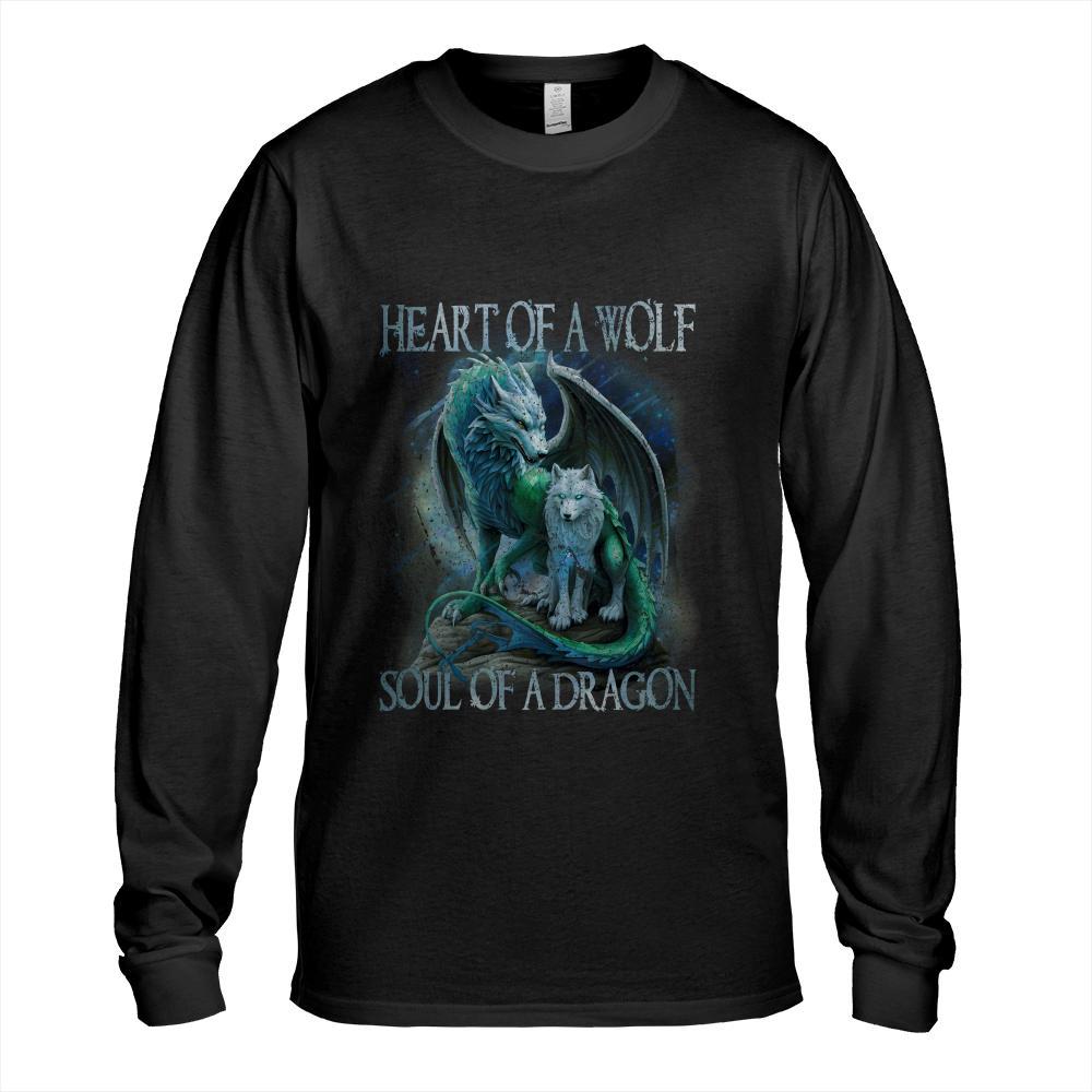 Heart Of Wolf Soul Of A Dragon - Cool Dragon - Wolf Warrior Long Sleeve T-Shirt