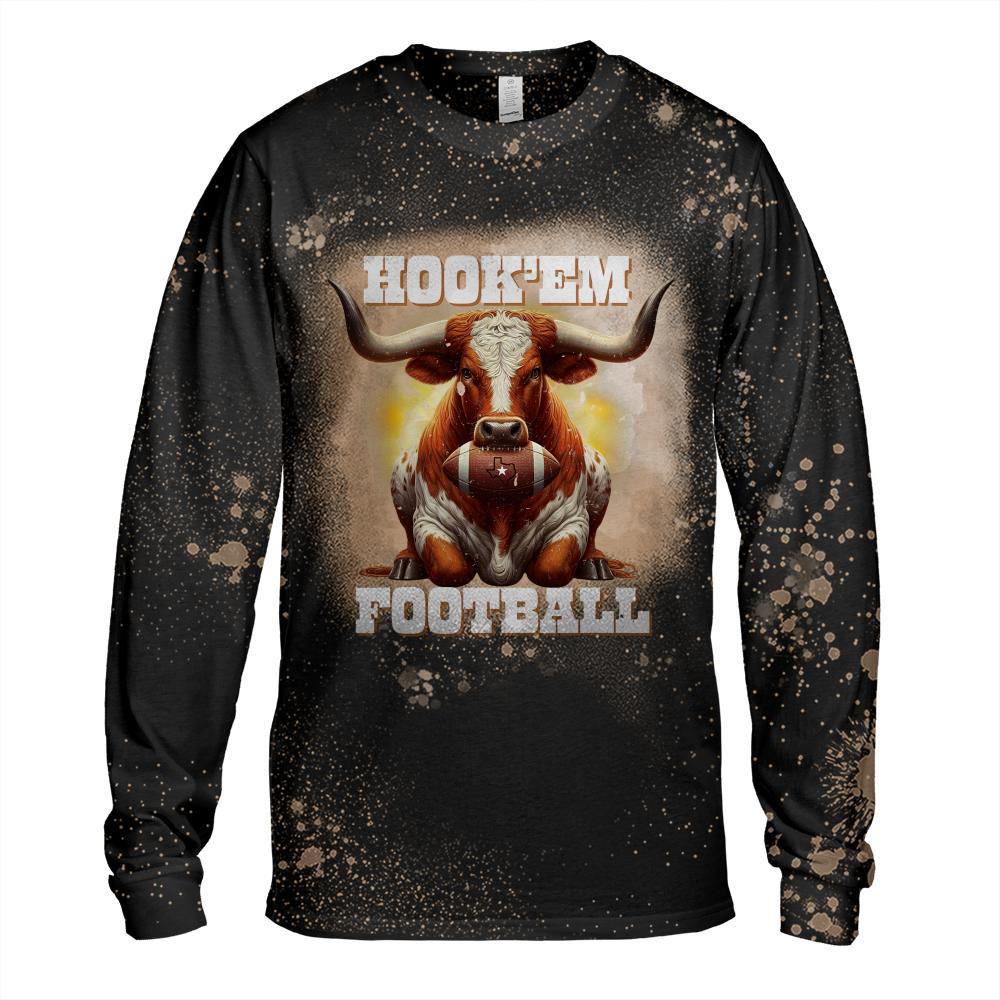 Hook'em State of Texas Football with Hair and Horns T-Shirt