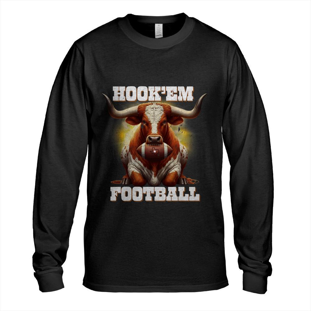 Hook'em State of Texas Football with Hair and Horns T-Shirt