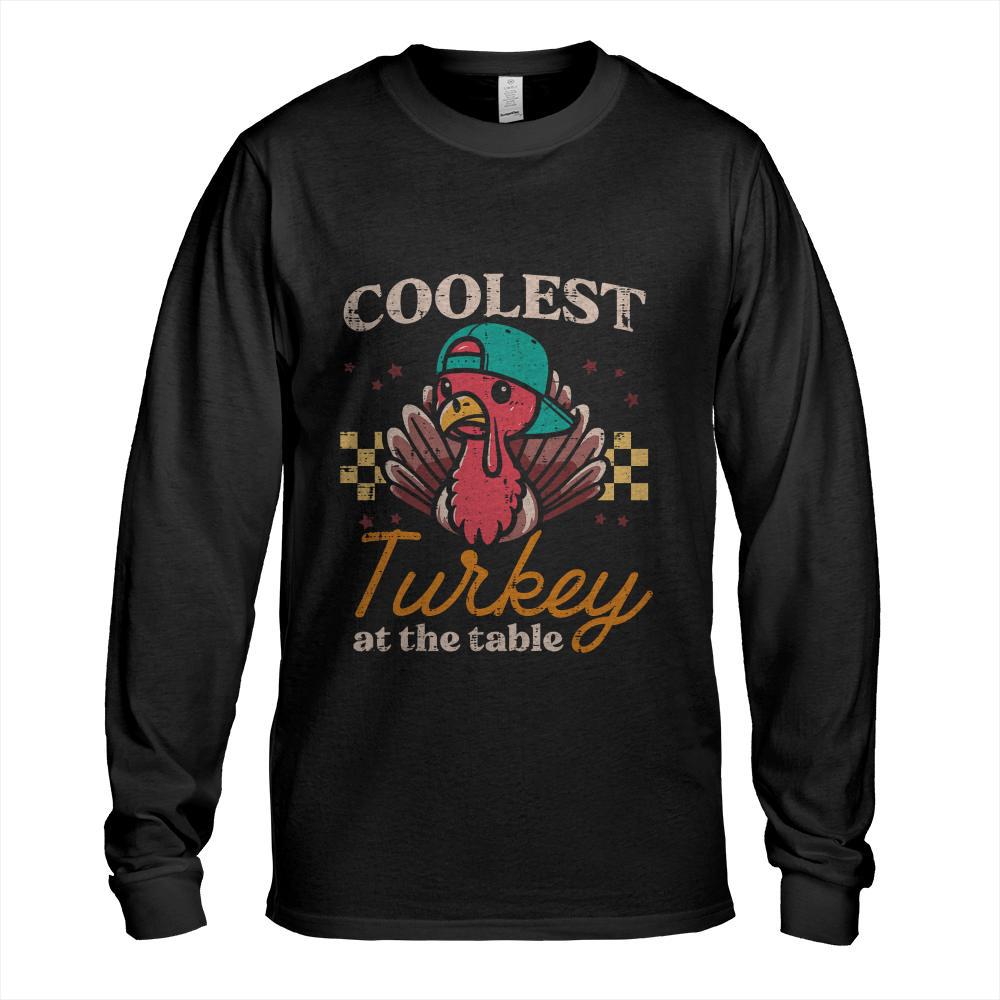 Thanksgiving Coolest Turkey At Table Boys Kids Toddler Youth T-Shirt