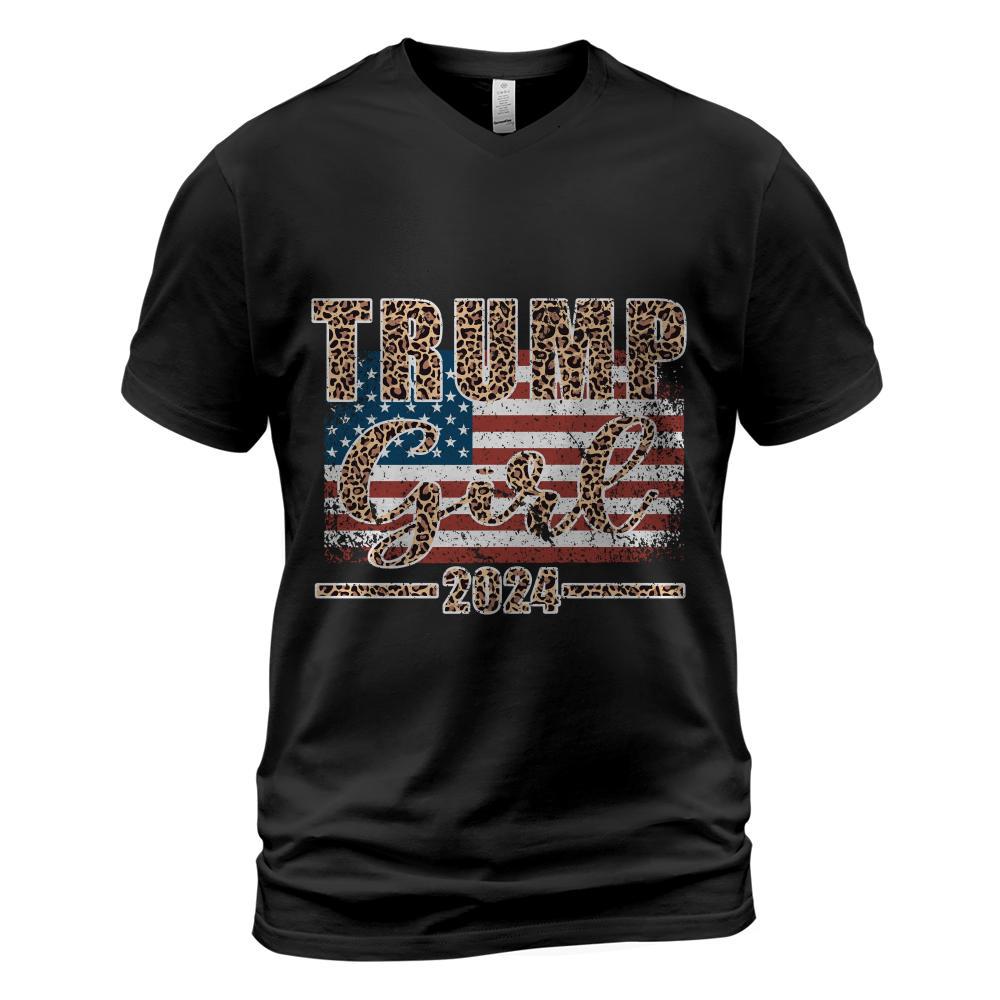 Trump Girl 2024 Leopard Print American Flag Women For Trump Long Sleeve T-Shirt