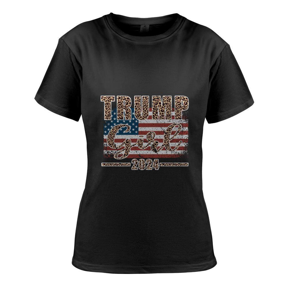 Trump Girl 2024 Leopard Print American Flag Women For Trump Long Sleeve T-Shirt