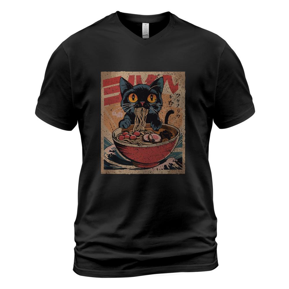 Cat Ramen Japanese Funny Graphic Tees Kawaii Cat Anime Long Sleeve T-Shirt