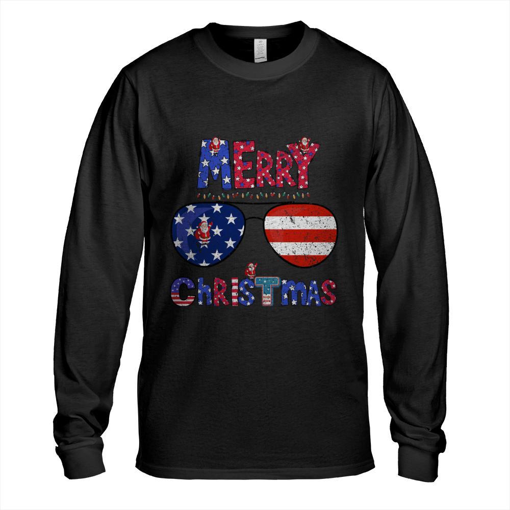 Patriotic Merry Christmas Design with Santa and Sunglasses Classic T-Shirt