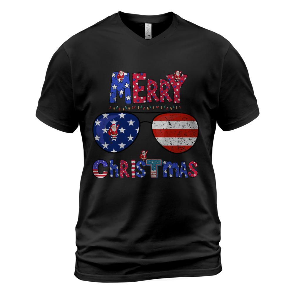 Patriotic Merry Christmas Design with Santa and Sunglasses Classic T-Shirt