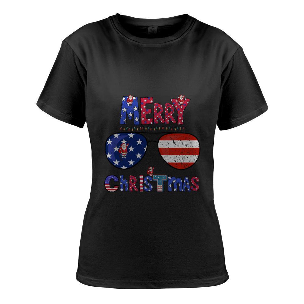 Patriotic Merry Christmas Design with Santa and Sunglasses Classic T-Shirt