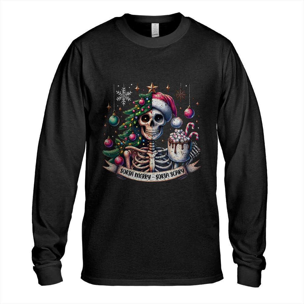 Sorta Merry Sorta Scary Skeleton Hot Cocoa Christmas Pajamas T-Shirt