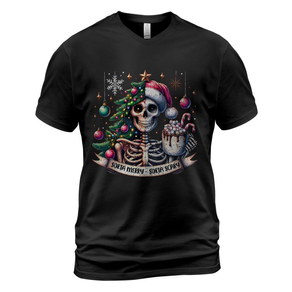 Sorta Merry Sorta Scary Skeleton Hot Cocoa Christmas Pajamas T-Shirt