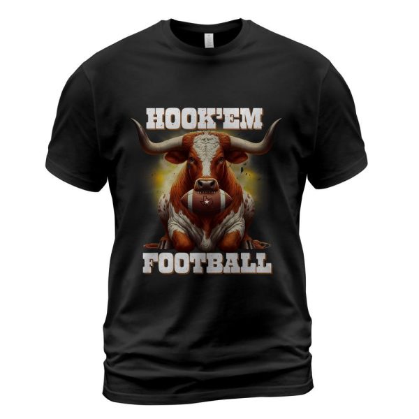 Hook'em State of Texas Football with Hair and Horns T-Shirt