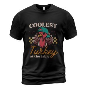 Thanksgiving Coolest Turkey At Table Boys Kids Toddler Youth T-Shirt