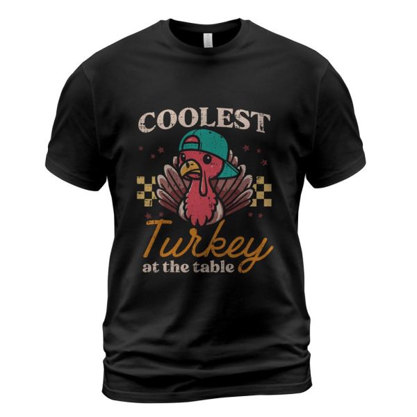 Thanksgiving Coolest Turkey At Table Boys Kids Toddler Youth T-Shirt