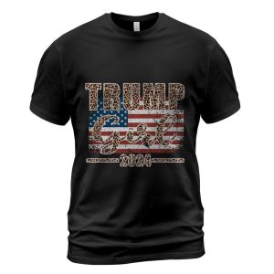 Trump Girl 2024 Leopard Print American Flag Women For Trump Long Sleeve T-Shirt