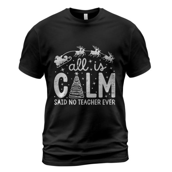 All is Calm Said No Teacher Ever Funny Christmas Teacher T-Shirt