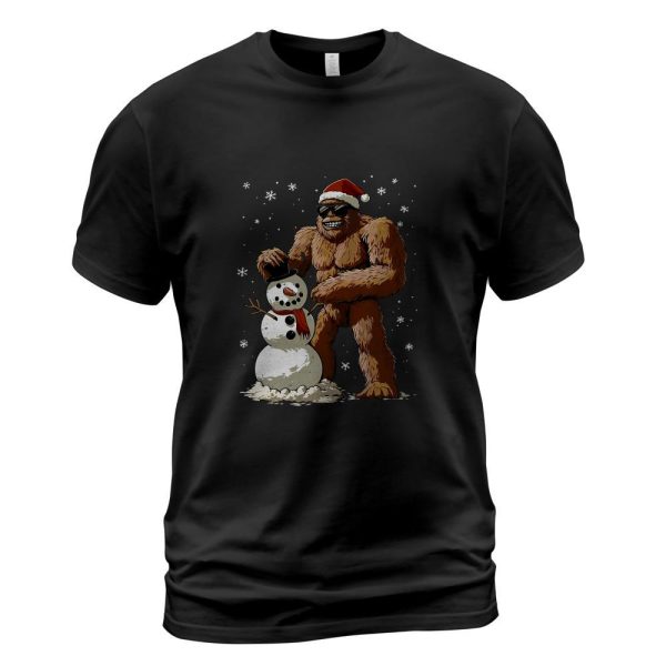 Bigfoot Santa Snowman Kids Boys Men Xmas Christmas Graphic T-Shirt