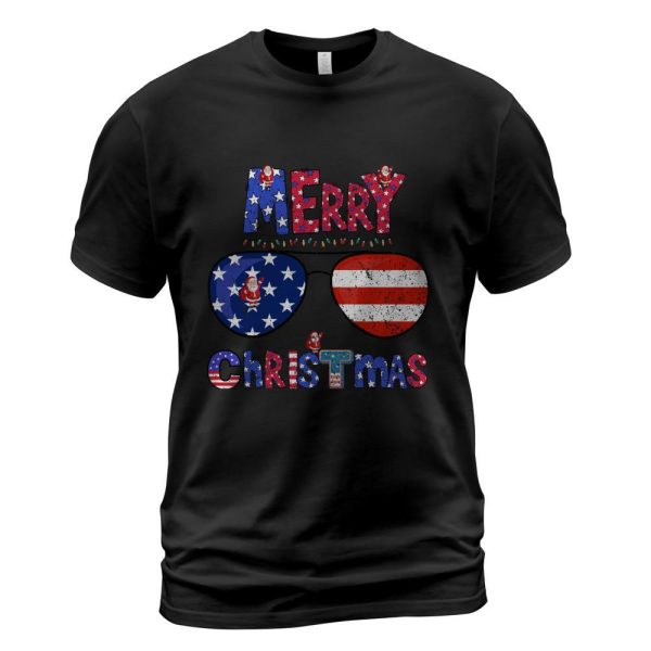 Patriotic Merry Christmas Design with Santa and Sunglasses Classic T-Shirt