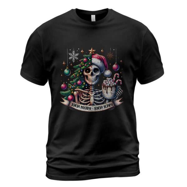 Sorta Merry Sorta Scary Skeleton Hot Cocoa Christmas Pajamas T-Shirt